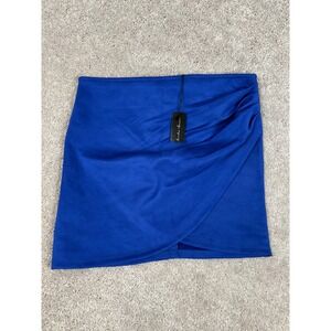 Hunter & Brown Royal Blue Ruched Faux suede Wrap Mini Skirt Size Large